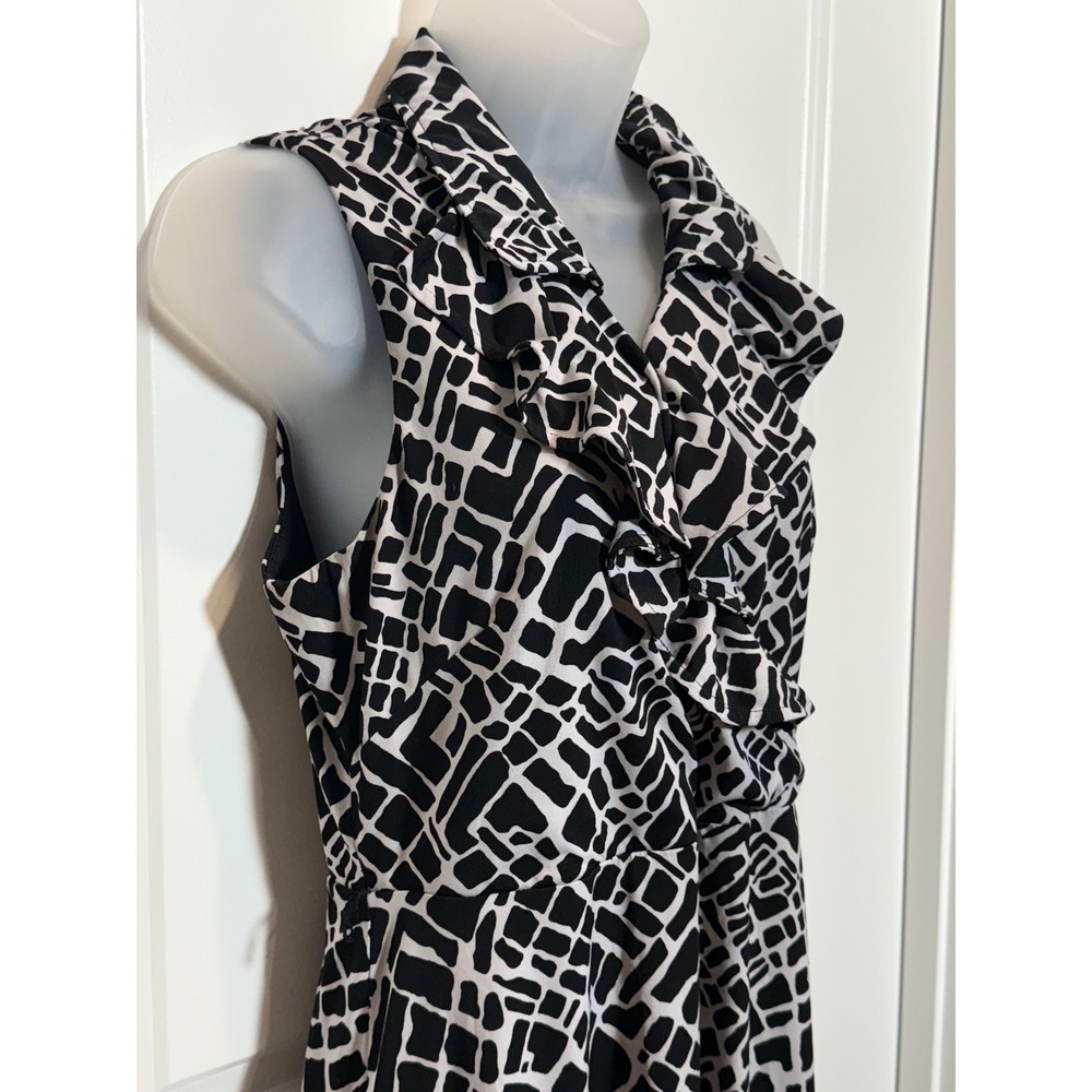 Studio One Womens Sleeveless Ruffle Collared Dress Black White Abstract M Career